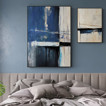 Abstract Blue White Black Canvas Art