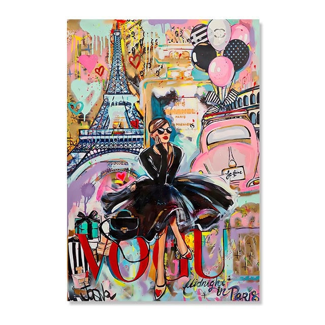 Fashion Women in Paris Graffiti Canvas Art