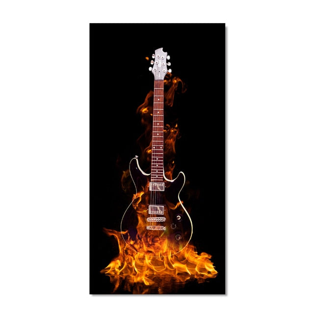 Burning Electric Guitar Canvas Art