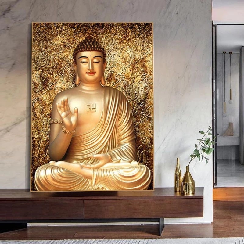 Luxurious Golden Buddha Statue Canvas Art