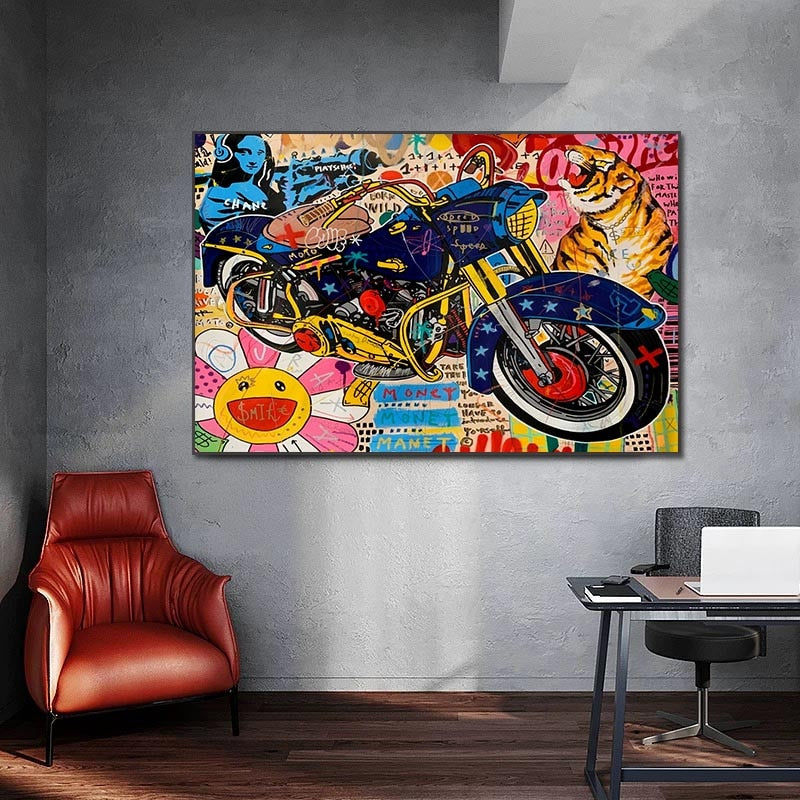 Graffiti Motorcycle Canvas Art