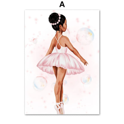 Cute Girl Pink Ballet Swan Canvas Art