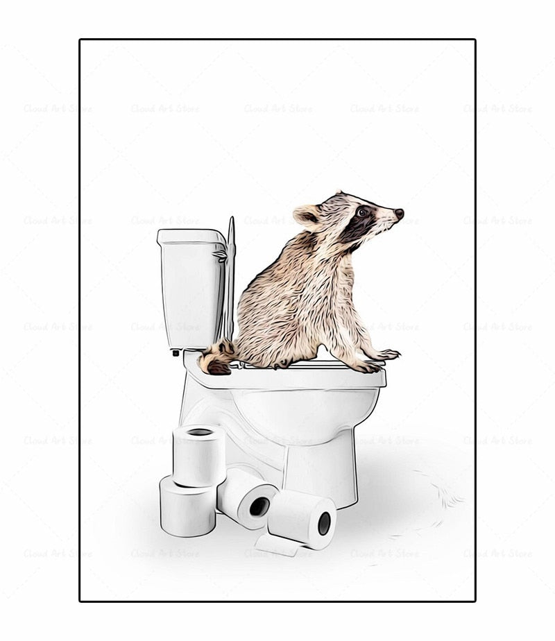 Black and White Animal Funny Bathroom Canvas Art