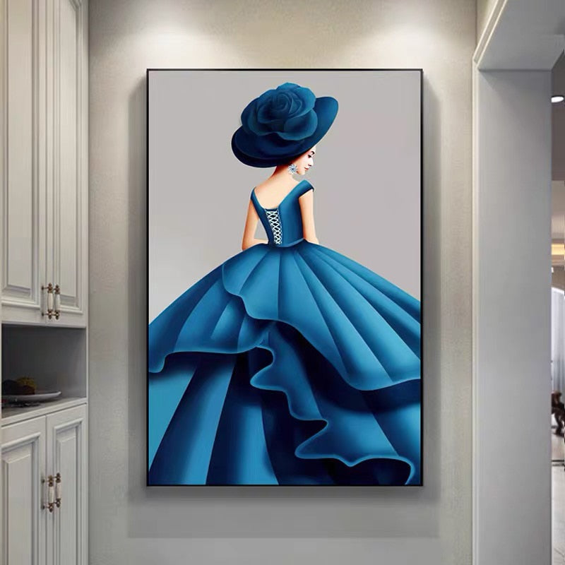 Noble Woman In Blue Dress Canvas Art