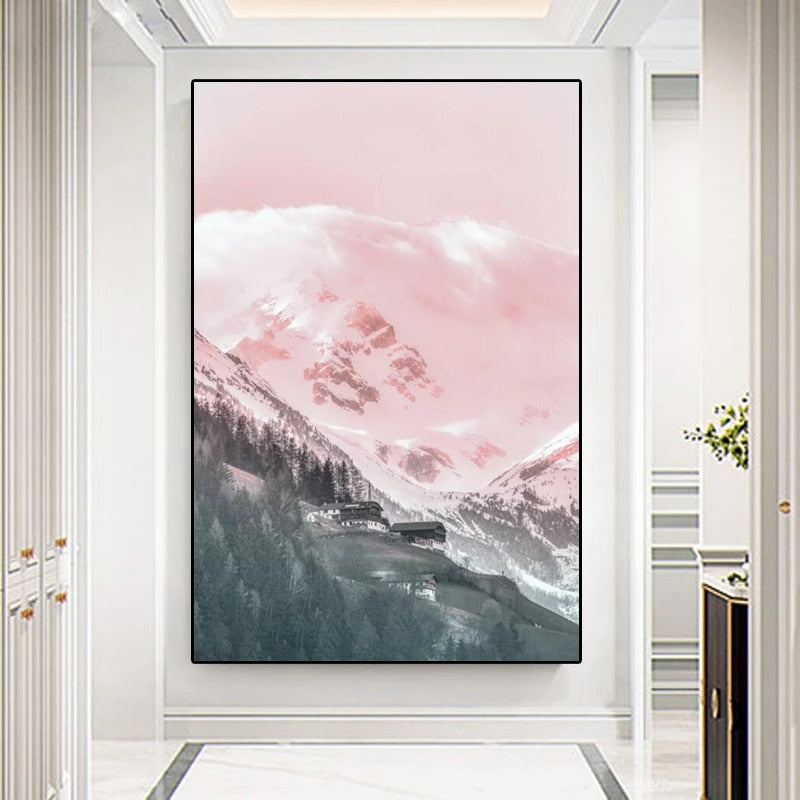 Pink Snow Mountain Canvas Art