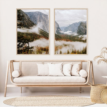 Scenery Cloudy Fog Mountain and Forest Canvas Art