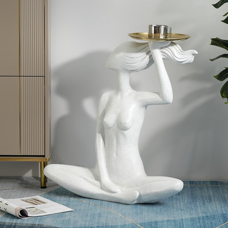 Female Yoga Statue with Tray