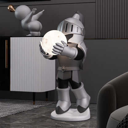 Knight with Moon Lamp Floor Statue