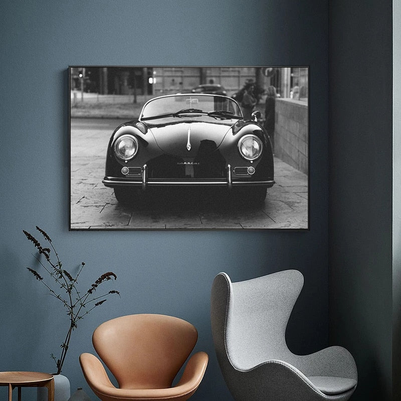 Black and White Porsche 356 Classic Car Canvas Art