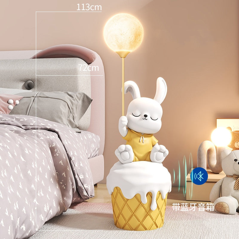 Cute Bunny Statue with Light and Bluetooth Speaker