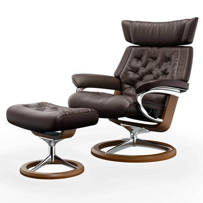 Stressless Ergonomic Genuine Leather Swivel Recliner with Ottoman