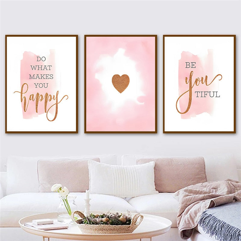 Pink Heart Feather Motivational Canvas Art