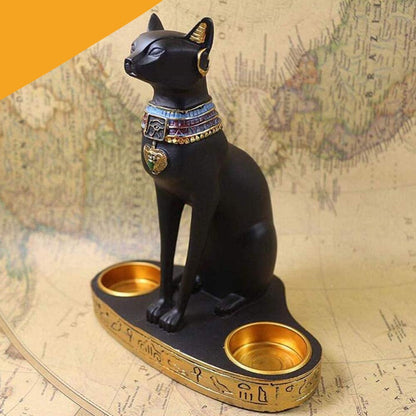 Egyptian Cat Candle Holder Resin Statue