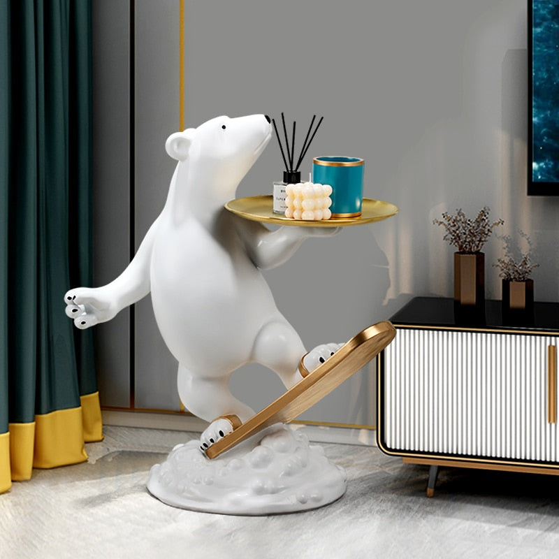 Polar Bear Snow Board Large Floor Statue with Tray