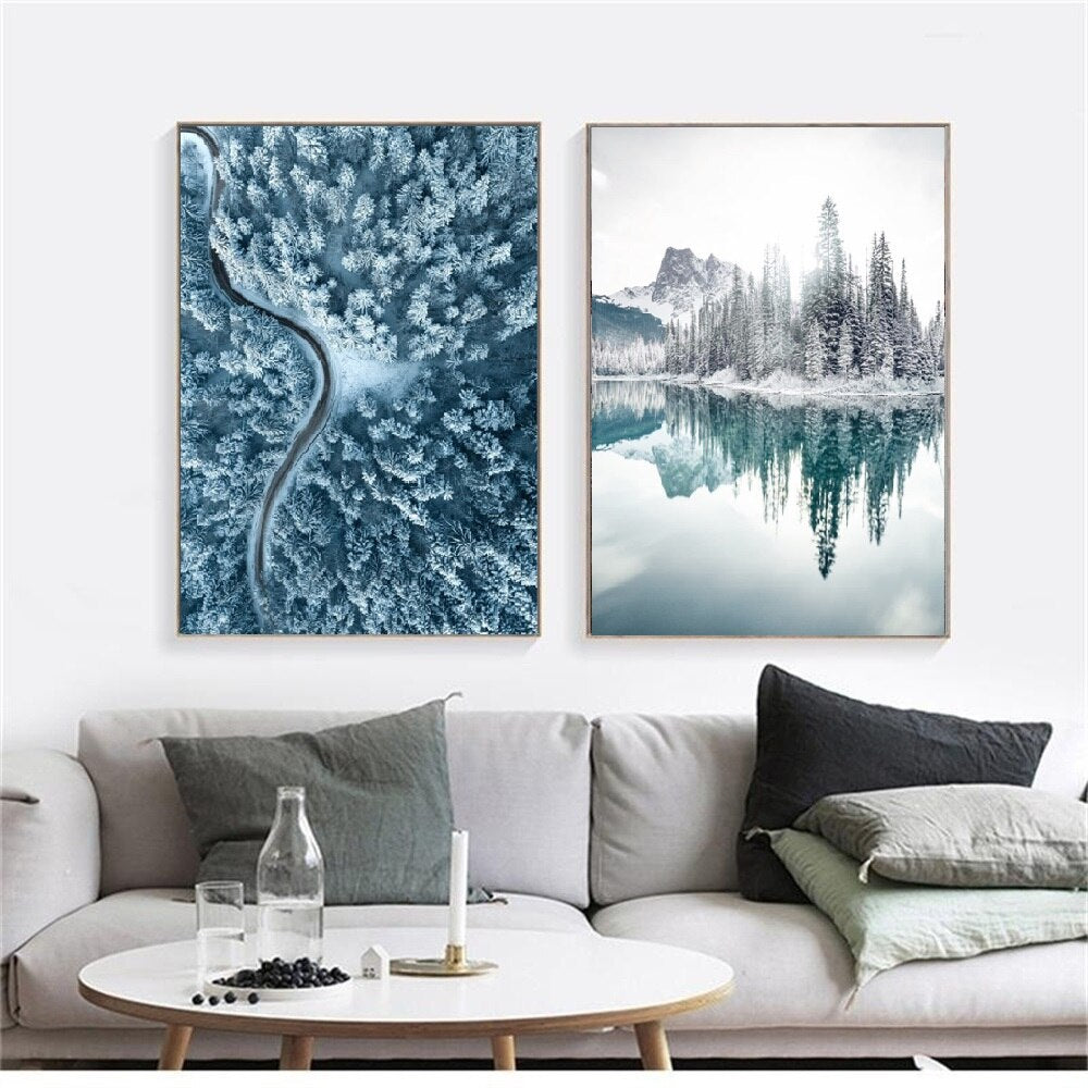 Snow Mountain Forest Winter Canvas Art