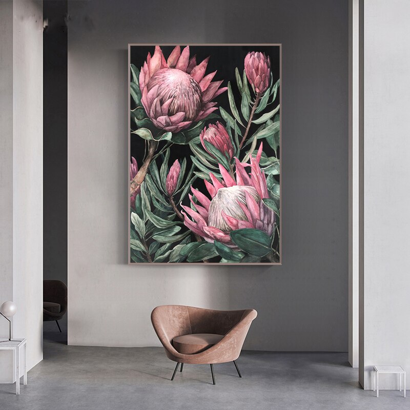 Vintage Pink Flowers Leaves Canvas Art