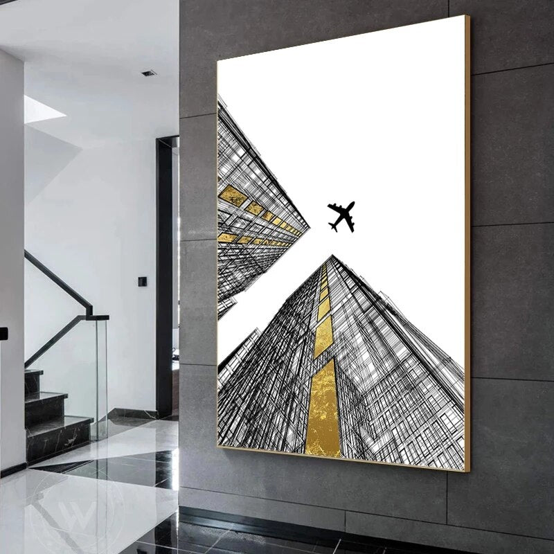 Building Flying Airplane Canvas Art