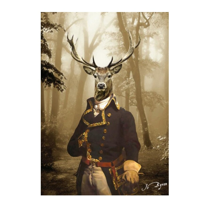 Animal Suit Deer in Foggy Forest Canvas Art