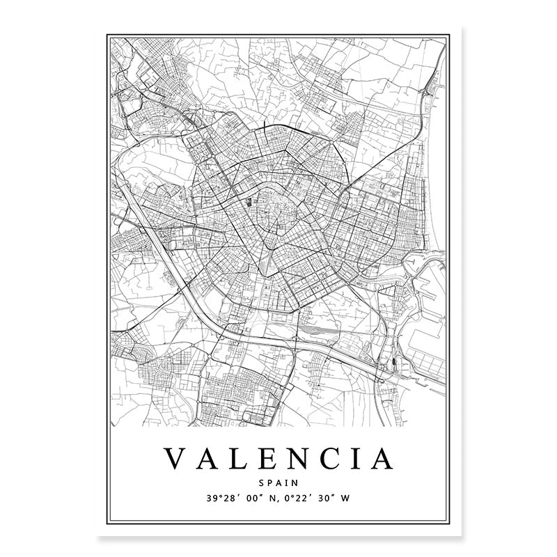 Spain City Map Barcelona Madrid Malaga Seville Canvas Art