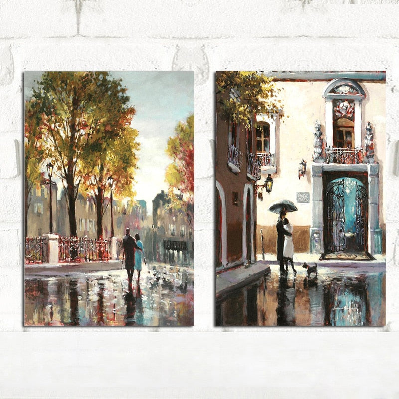 Couple In The Rain Oil Painting Canvas Art