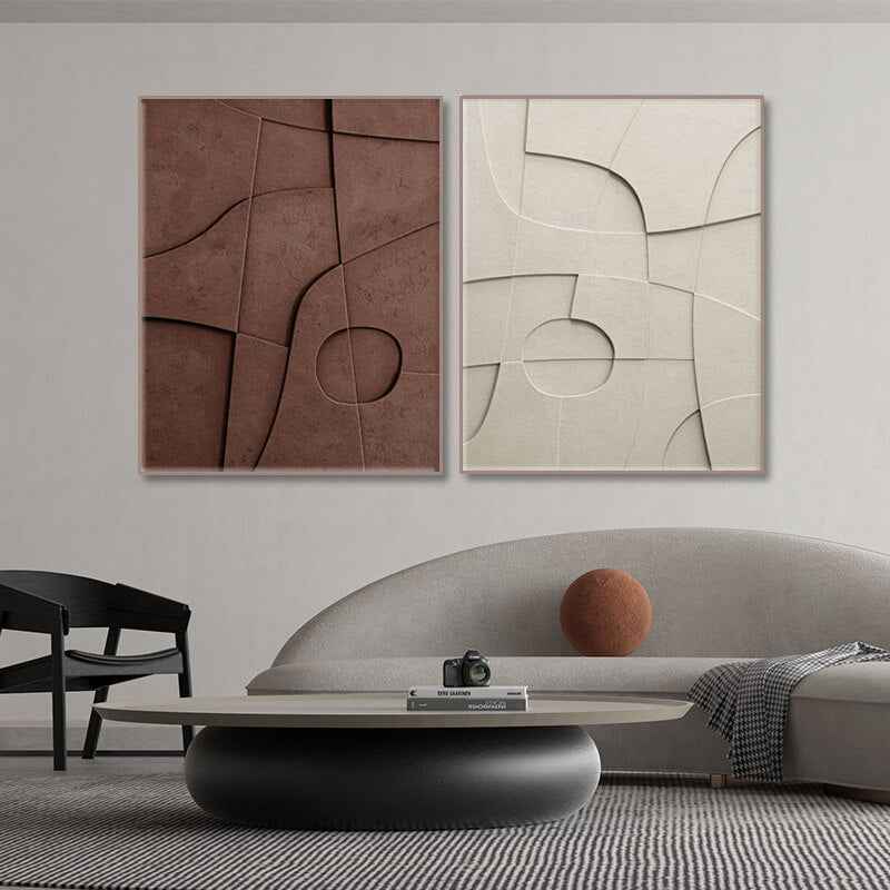 Abstract Beige Brown Geometry Canvas Art