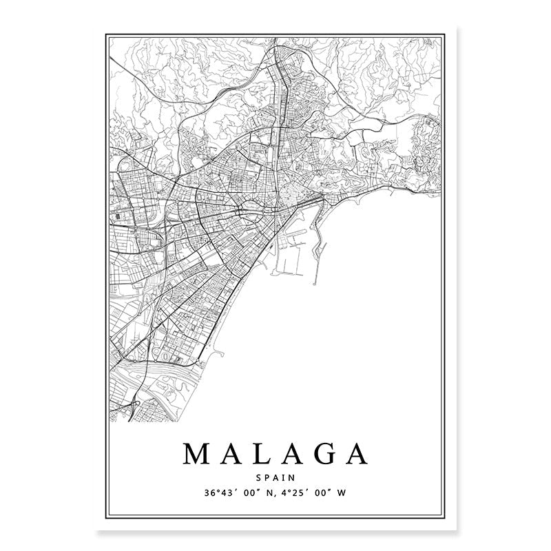 Spain City Map Barcelona Madrid Malaga Seville Canvas Art