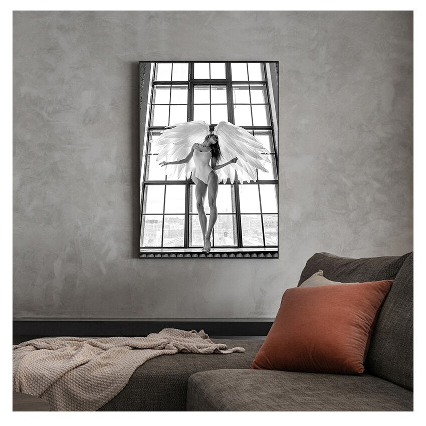 Black and White Sexy Angel Canvas Art