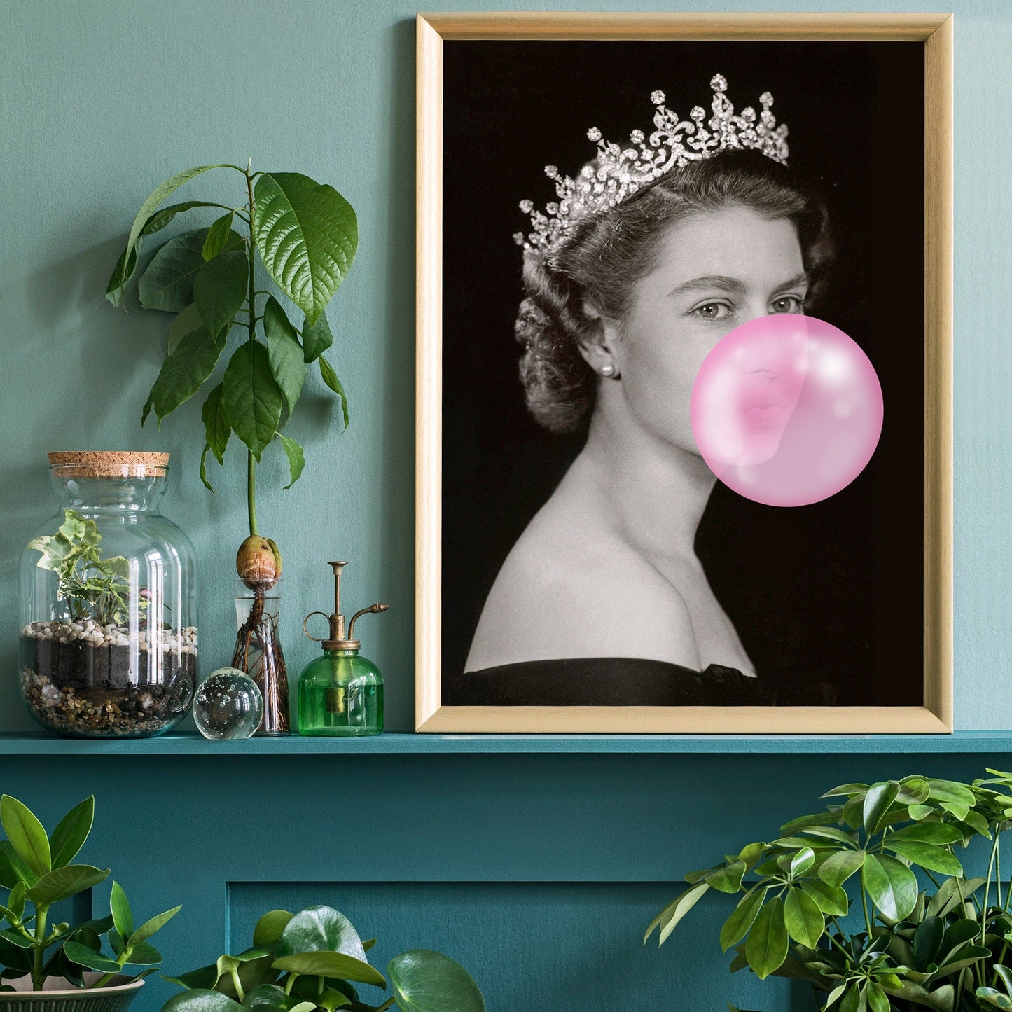 Queen Elizabeth II With Pink Balloon Canvas Art