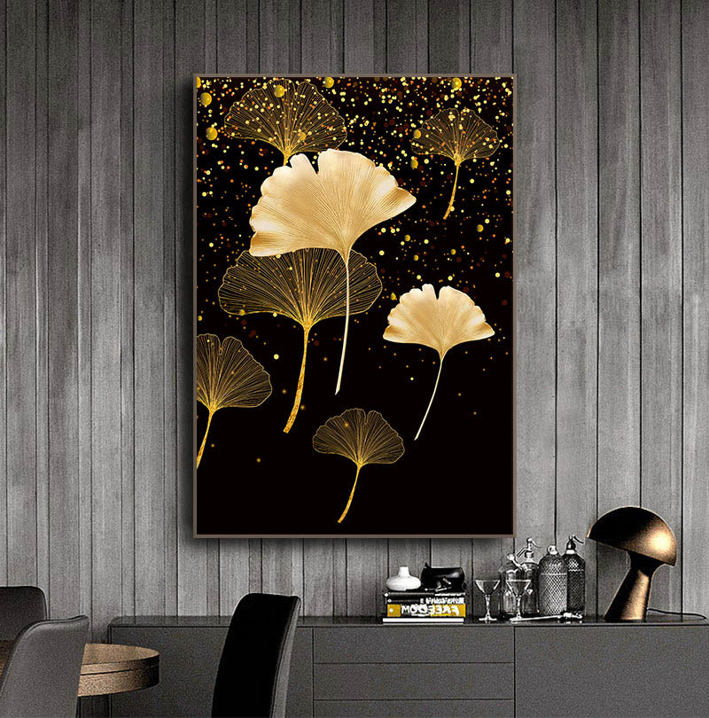 Black Gold Ginkgo Leaf Canvas Art