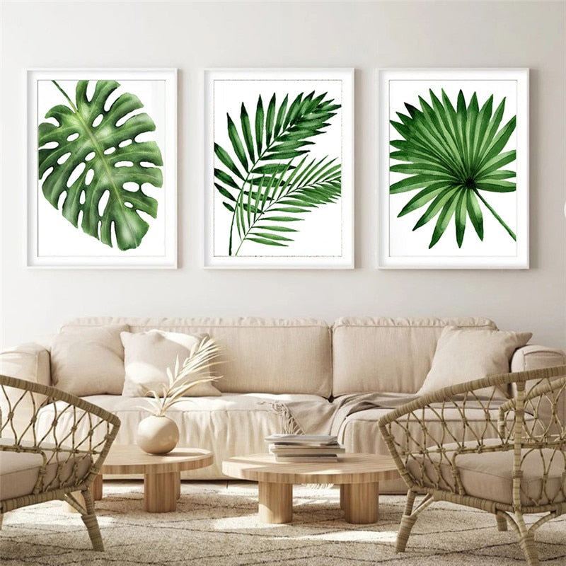 Tropical Green Monstera Leaf Canvas Art