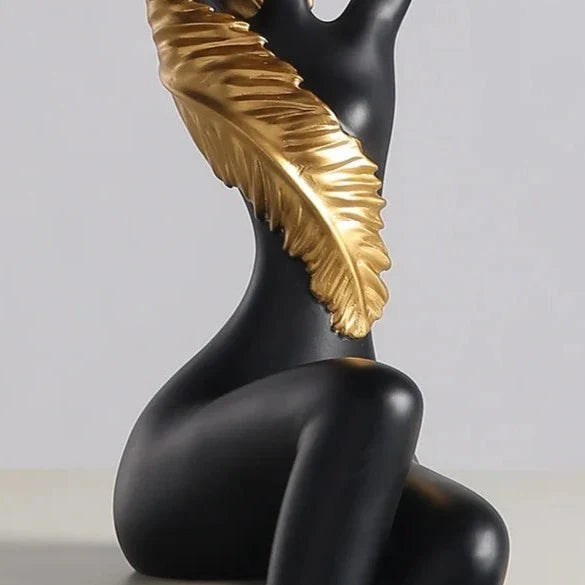 Sitting Lady Feather Ornament Figurine