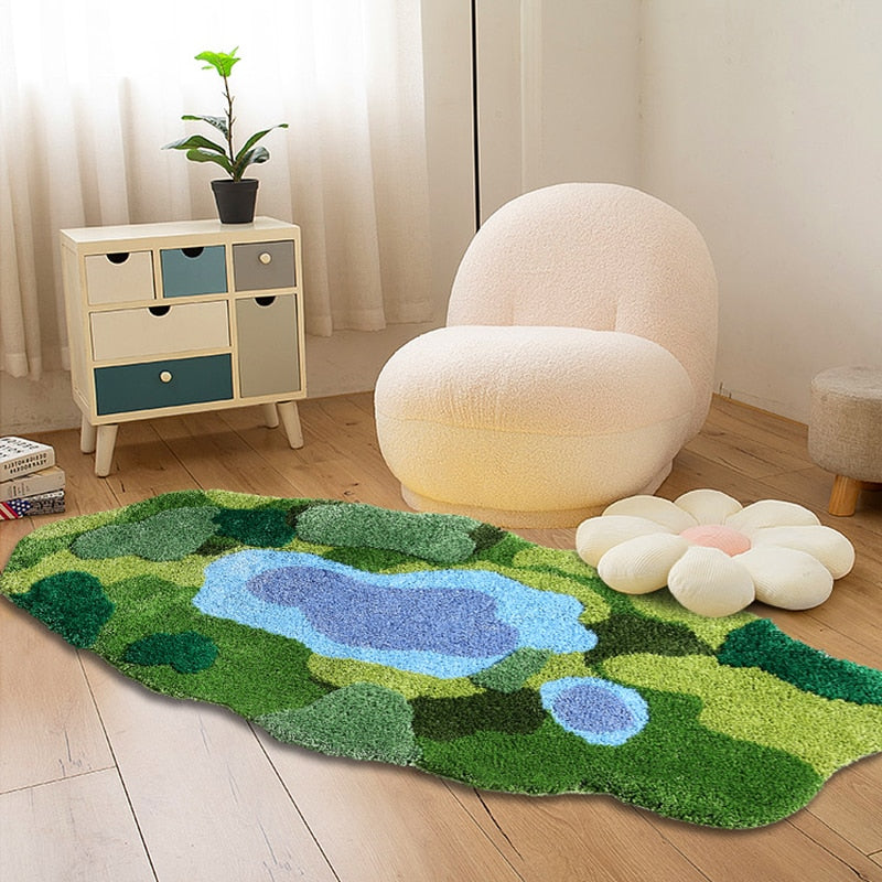 Irregular Green Moss Area Rug