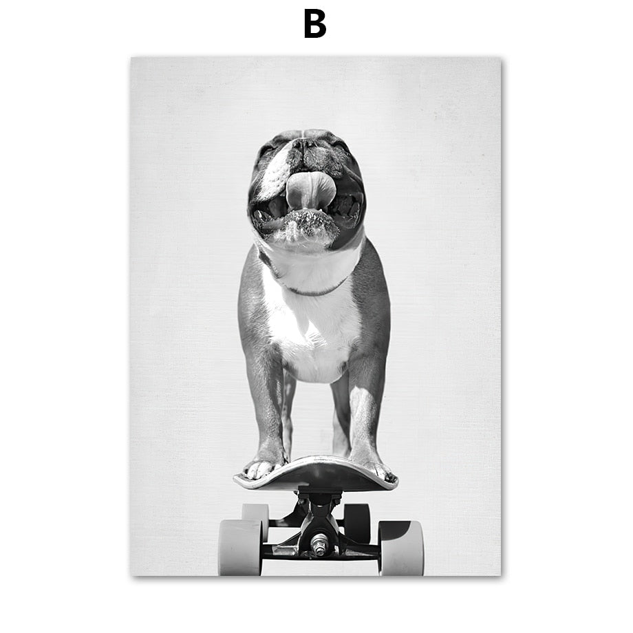 Black and White Cute Dog Canvas Art