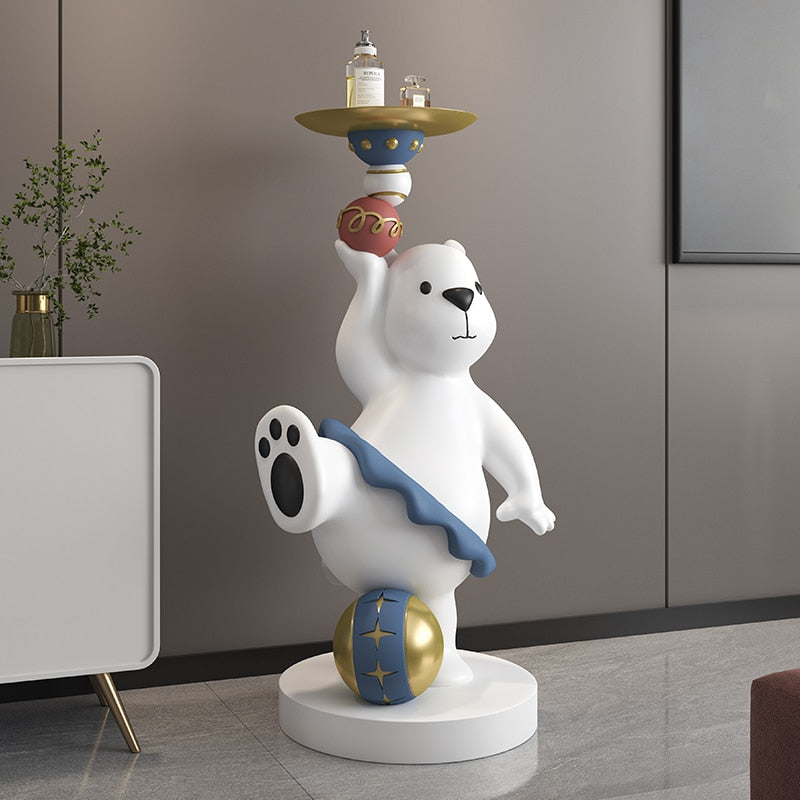 Polar Bear Ball Statue with Tray