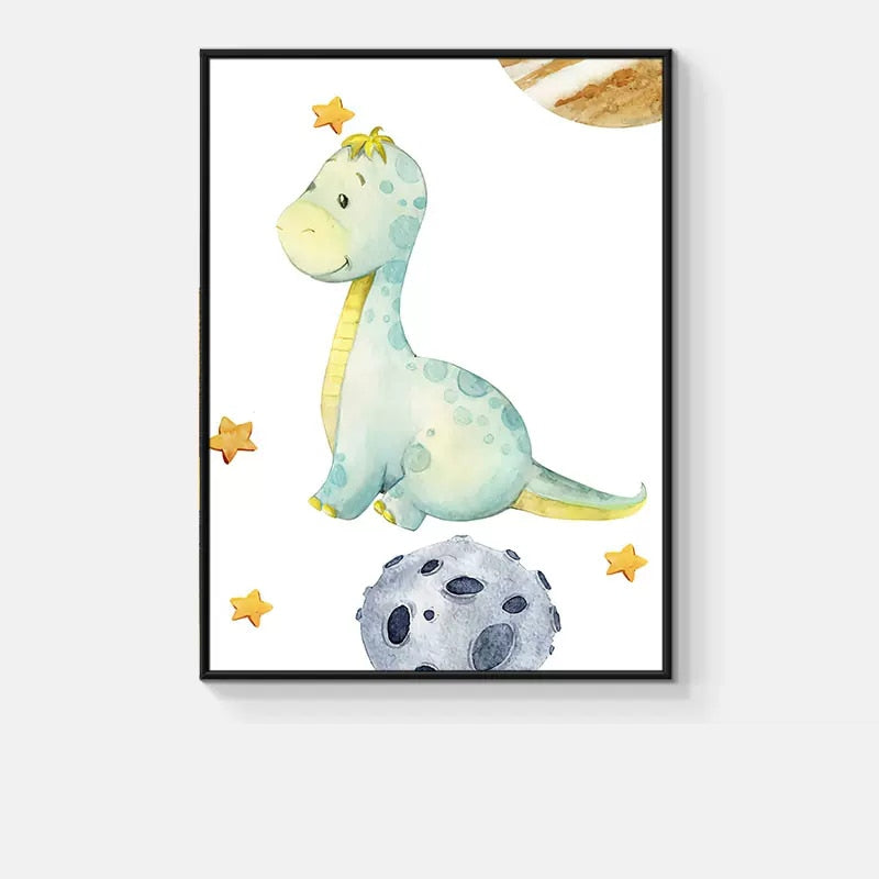 Cartoon Cute Colorful Dinosaur Nursery Wall Art Canvas