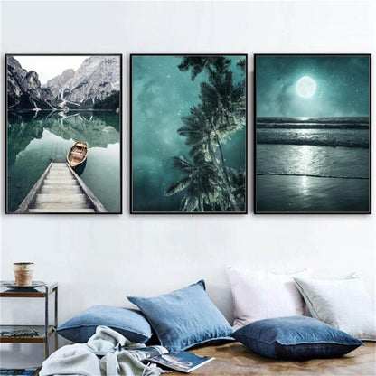 Nordic Aurora Lake Mountain Canvas Art