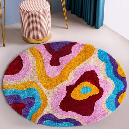 Retro Colorful Groovy Psychedelic Round Rug