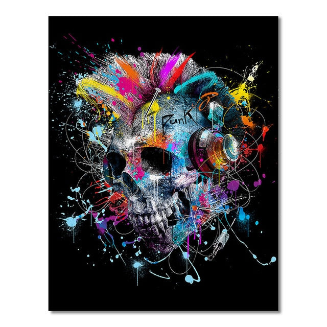 Graffiti Punk Skull Canvas Art