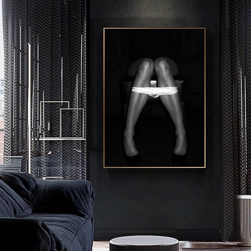 Black and White Sexy Girl on The Toilet Canvas Art