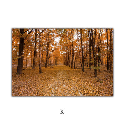 Late Autumn Arch Bridge Forest Hut Leaves Canvas Art