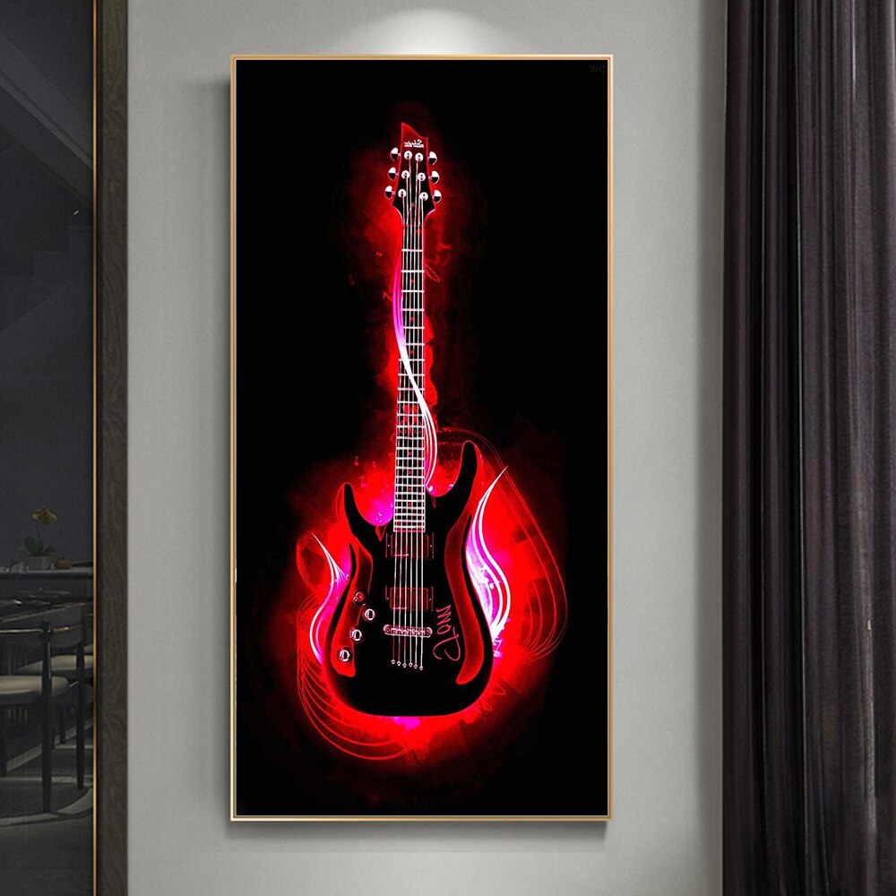 Burning Electric Guitar Canvas Art