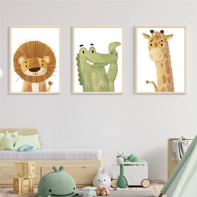 Lion Elephant Giraffe Crocodile Zebra Nursery Canvas Art