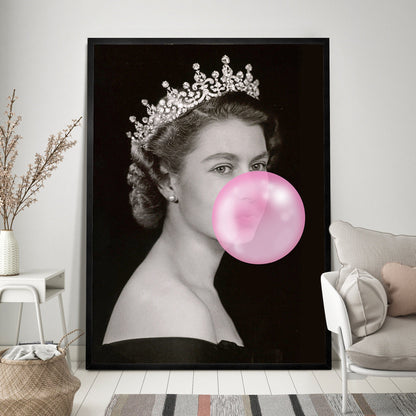 Queen Elizabeth II With Pink Balloon Canvas Art