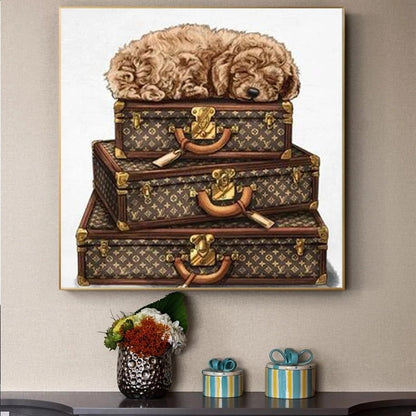 Luxury Vintage Louis Vuitton Luggage Dog Canvas Art