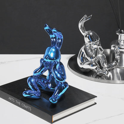 Electroplating Silver Blue Rabbit Figurine