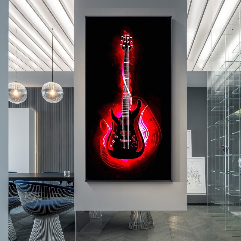 Burning Electric Guitar Canvas Art