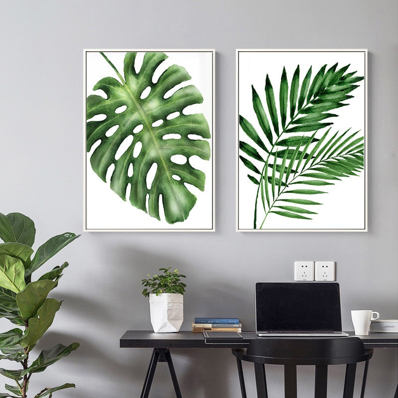 Tropical Green Monstera Leaf Canvas Art