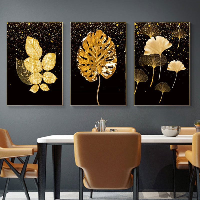 Black Gold Ginkgo Leaf Canvas Art