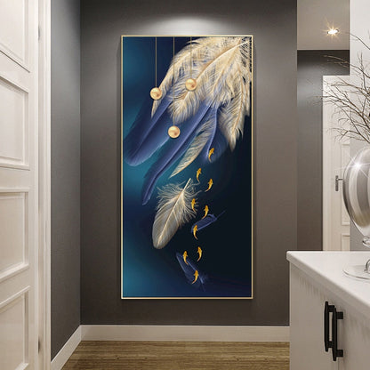 Gold Fish and Blue Feather Canvas Art