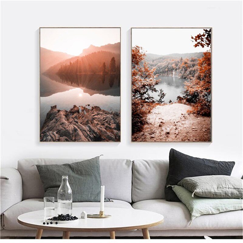 Autumn Forest Lake Canvas Art